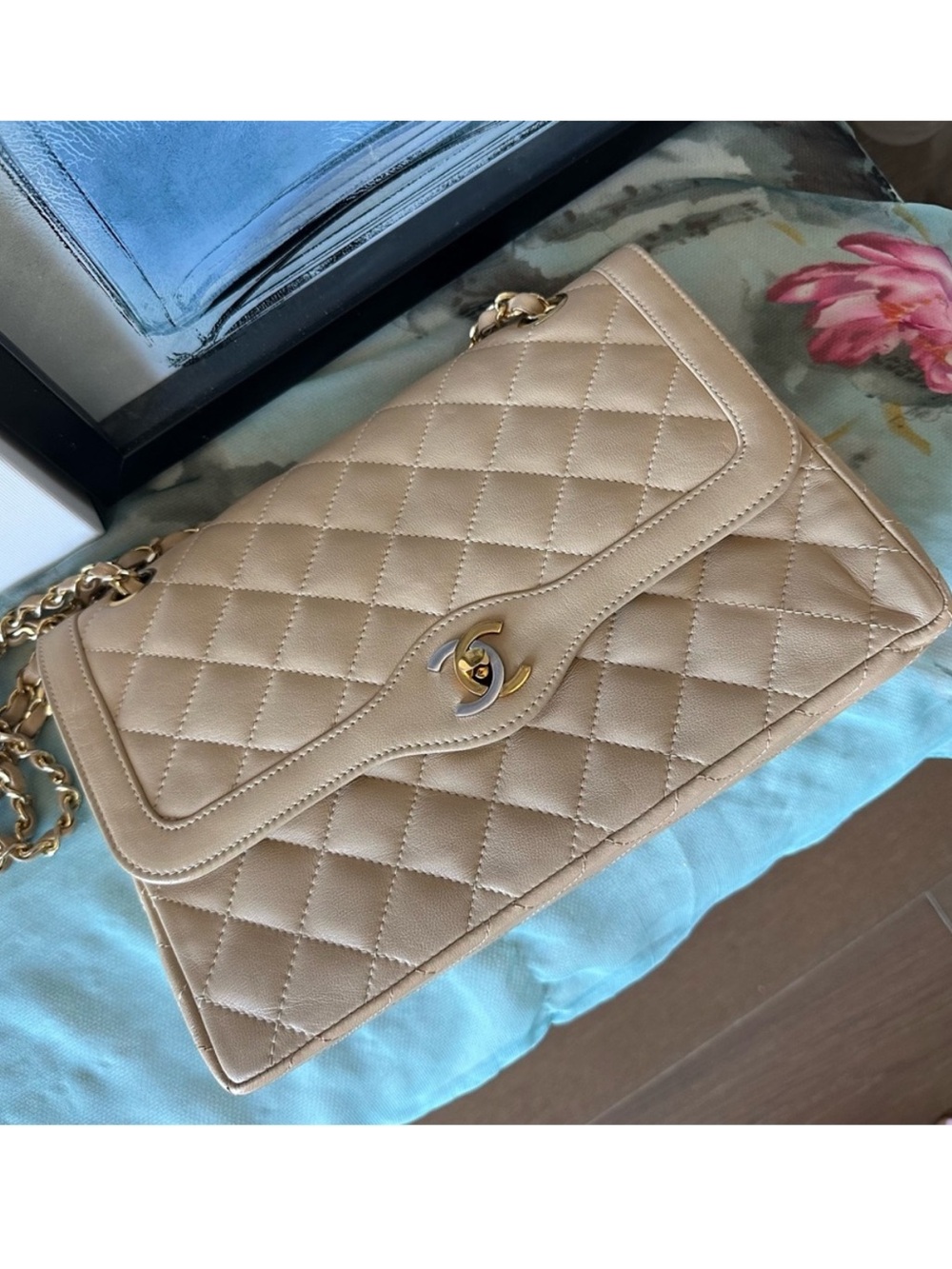 Chanel, vintage Paris 25 limited double flap quilted lamb skin shoulder bag